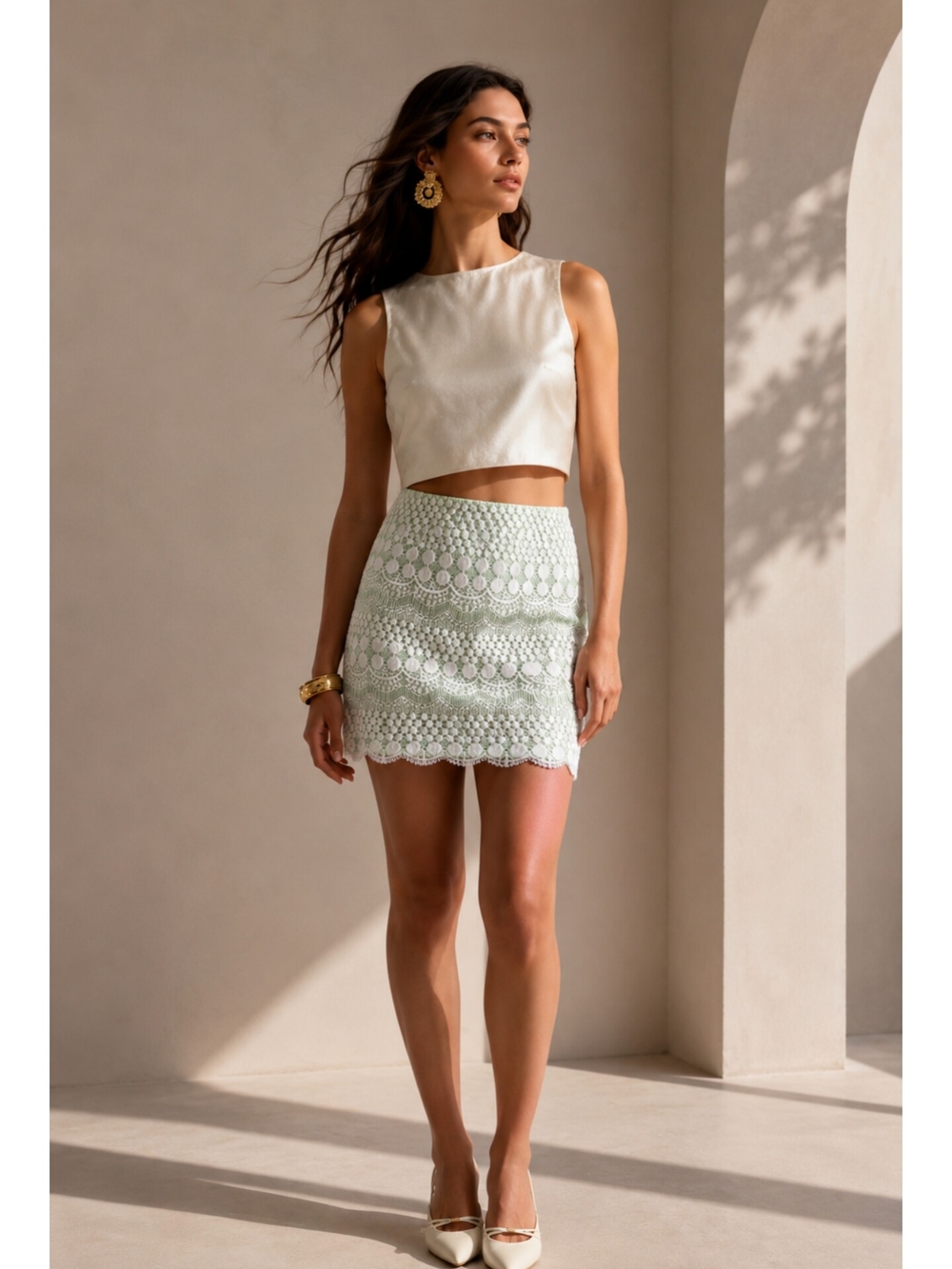 Gianni Bini Mint Crochet Lace Mini Skirt